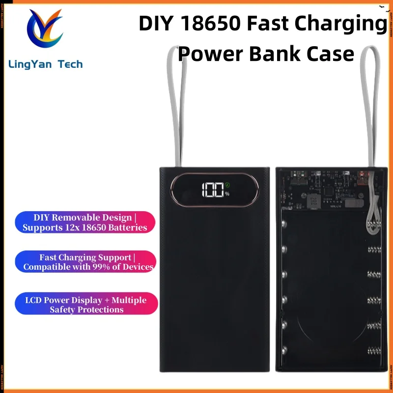 12Slot 18650  22.5W Power Bank for Case Mobilephone Fast Charge Battery Box Power Bank DIY Accessories