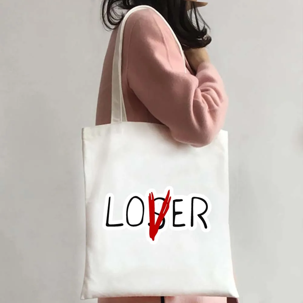 Lover Not Loser Shoulder Bags Inscriptions Phrases Lettering Quote Tote Bag Women Shopping Bag Large Reusable Handbags