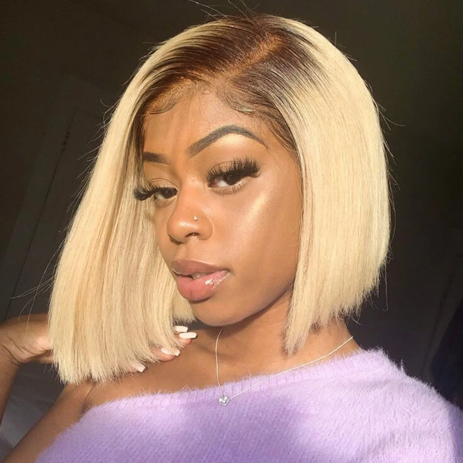 

4/613 Honey Blonde Ombre Straight Bob Human Hair Wig 180% Density Short Bob Wig 100% Human Hair With Baby Hair Wigs For Women