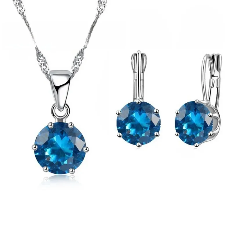 Cena fabryczna 17 kolorów Kobiety Moda ślubna 925 Sterling Silver Wisiorek Naszyjnik Kolczyki Zestawy biżuterii Hurtownia — zdjęcie 2
