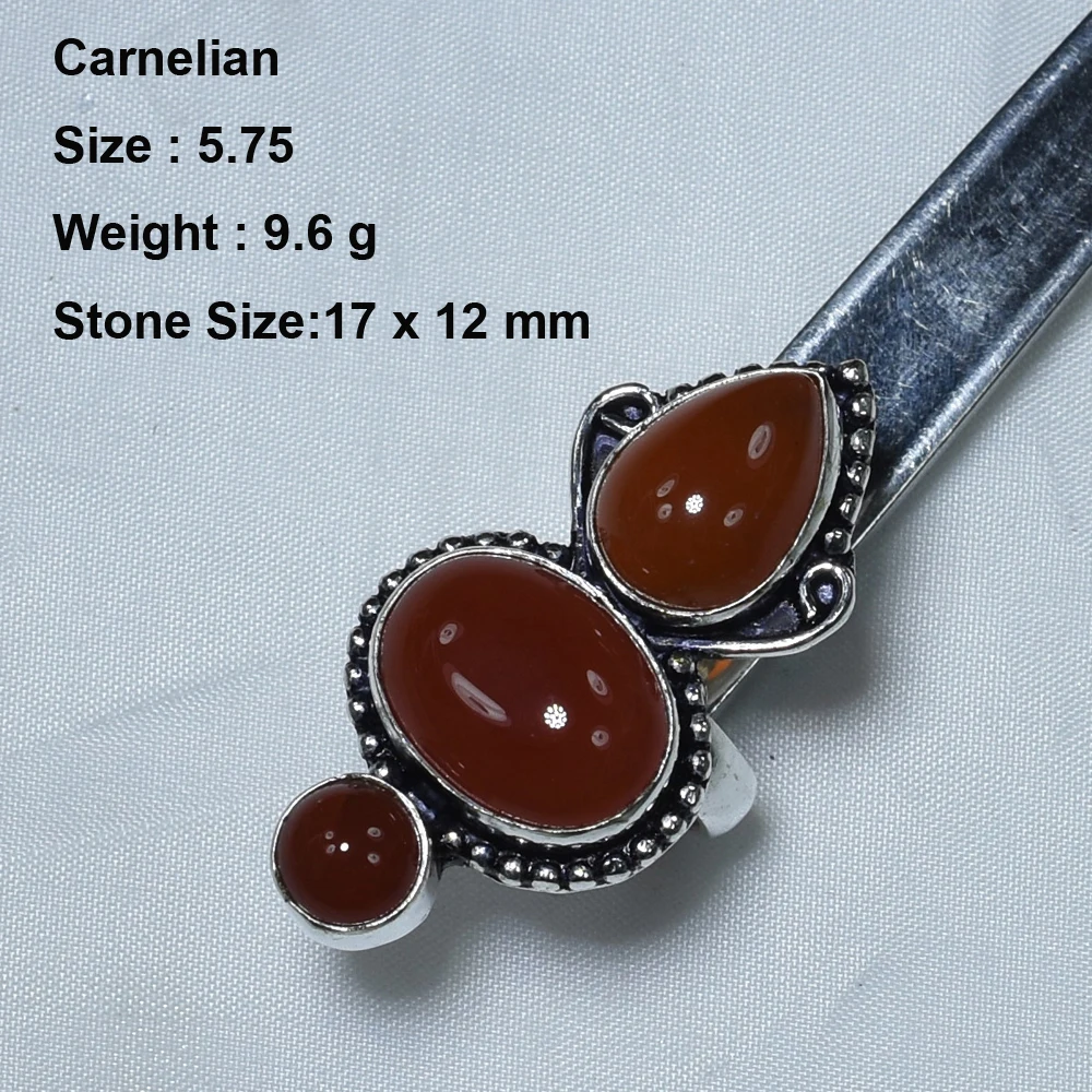 Genuine Carnelian Ruby Malachite Amber Citrine  Ring  ,  Size: 6.75