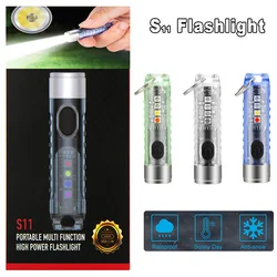 200M Multifunction S11 Flashlight Mini Flash Lamp for Key Chain Magnetic Warning Flashlight with USB C Charging IPX6 Waterproof