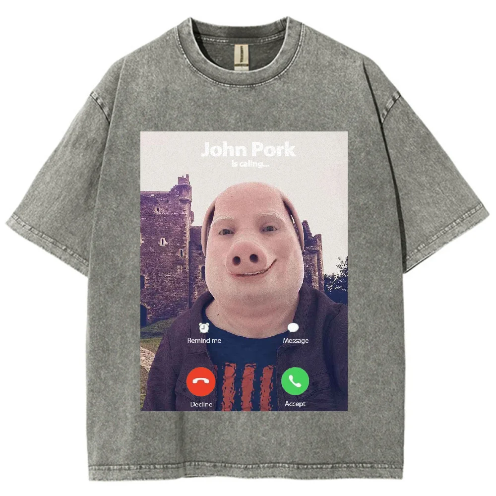 플레이풀 피그 그래픽 오버사이즈 티셔츠 빈티지 워시드 유니섹스 캐주얼 코튼 루즈 티 하라주쿠 스트리트웨어 패션 편안한 다이