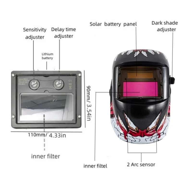 STARMAN 태양광 자동 차광 용접 보호 마스크, 후드 용접 헬멧 와이드 쉐이드 4/9-13(TIG MIG ARC 그라인드용)