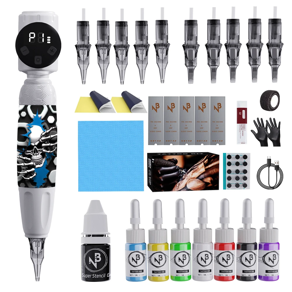 

Inksoul Wireless Tattoo Pen Set, Tattoo Battery USB Charging, 10 Needles, 7 Colors of Tattoo Ink and Mixing Cups, Etc