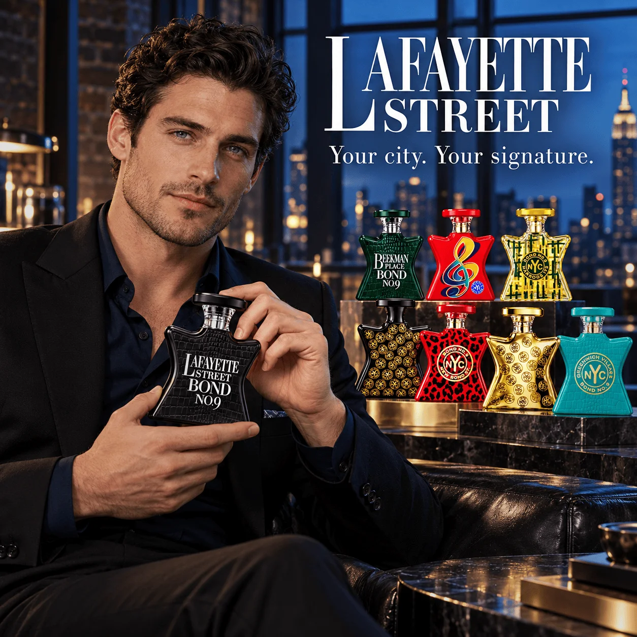 Número de bono 9 Lafayette Street, Eau de Parfum en formato spray para hombre, fragancia con notas de bergamota, manzana, vainilla y maderas, ideal para el uso diario, la oficina, citas y eventos nocturnos, 1,7 fl oz / 50 ml, botella individual.