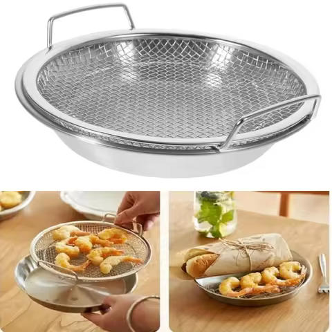 Stainless steel circular food filter, sieve, basket, easy to clean in home kitchen, long-lasting drainage, compatible with fryin