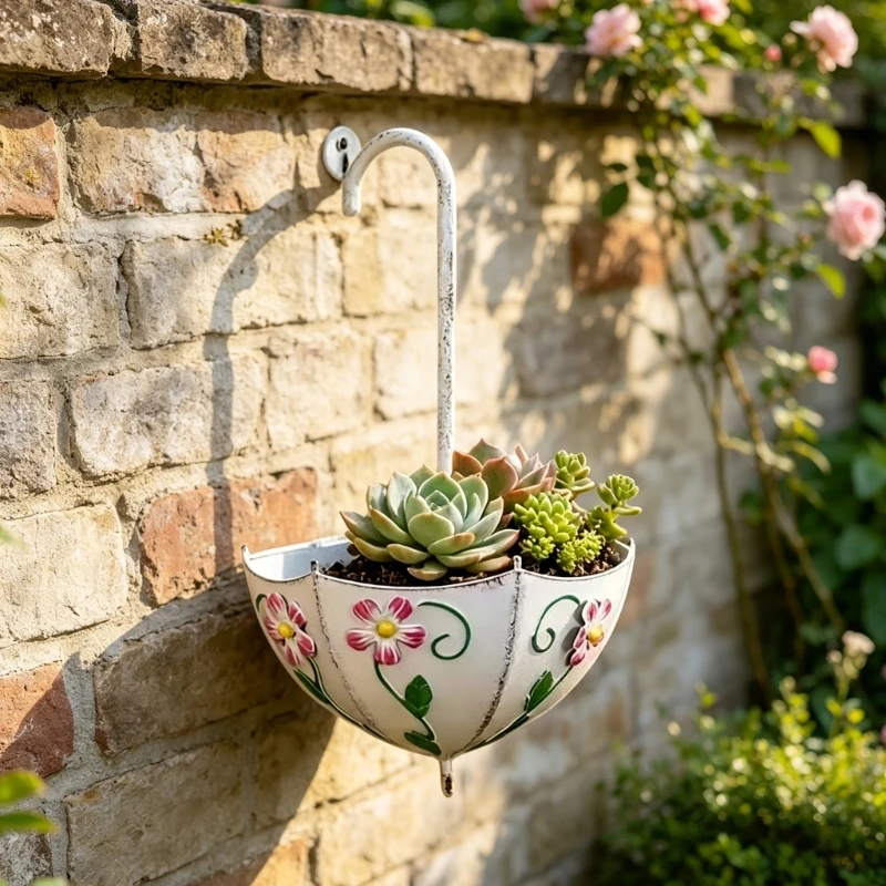 Beautiful Ornamentals Wall Planter Umbrella Unique Shape Metal Planter Basket Suitable For Indoor Outdoor Decoration