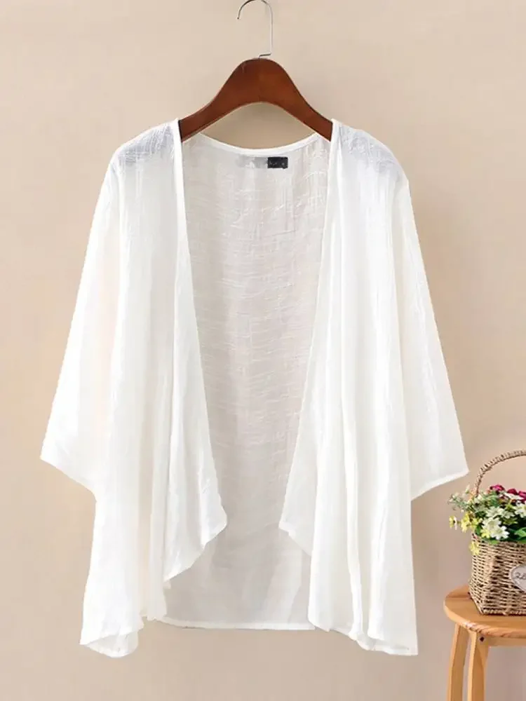2024 ZANZEA Summer Women 3/4 Sleeve Solid Blouse Casual Holiday Beach Holiday Kimonos Open Front Shirt Blusas Fashion Cardigan — zdjęcie 2