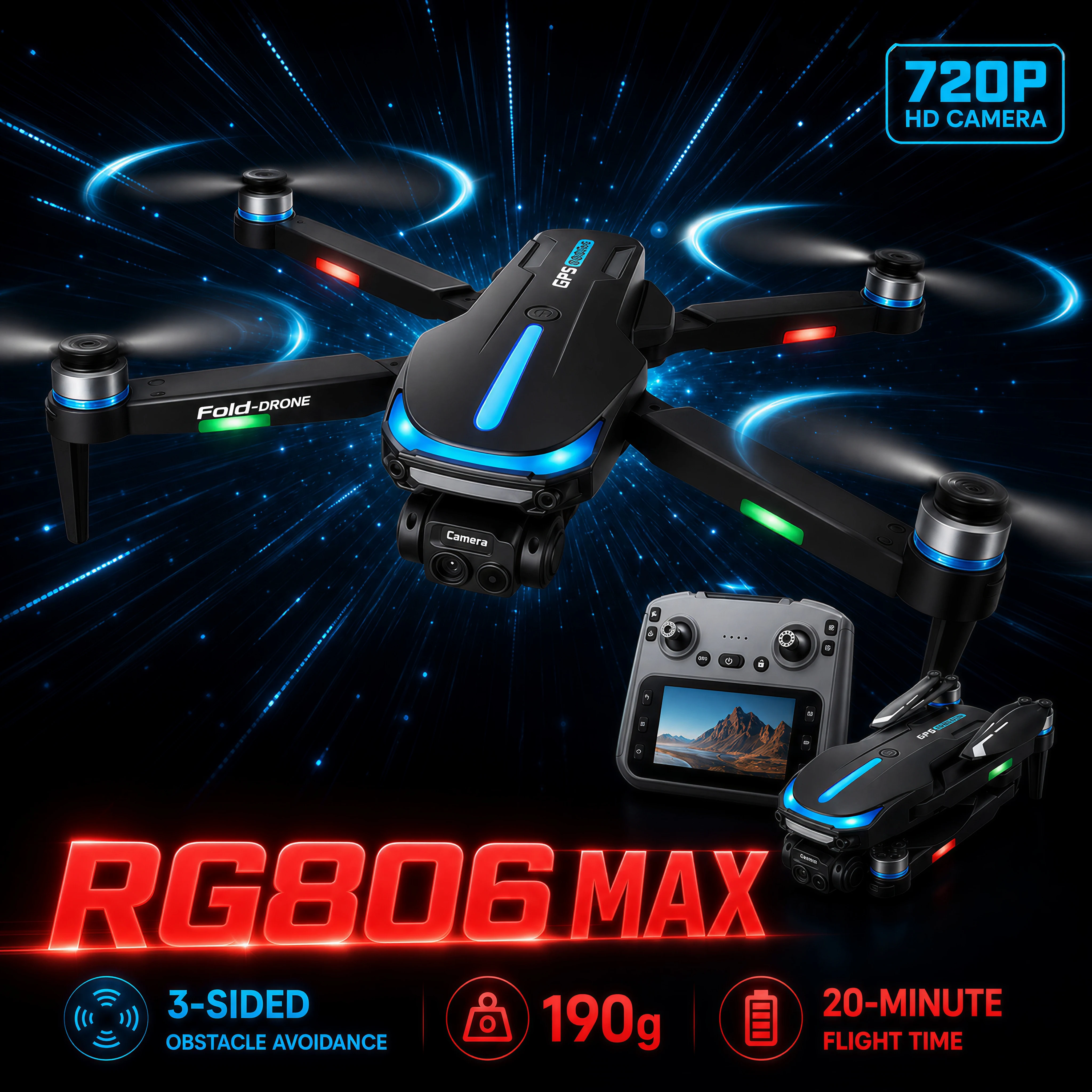 Drone App Rc Fpv - GPS-Drohne mit 4K-Kamera, bürstenlosem FPV-Quadcopter, 3-Seiten-Hindernisvermeidung,