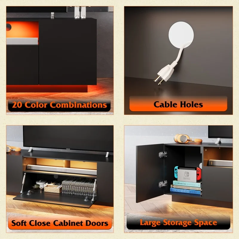 GALAXHERO Supporto TV per TV da 65 pollici Centro di intrattenimento con armadio portaoggetti Console TV moderna per soggiorno con ampio spazio di archiviazione