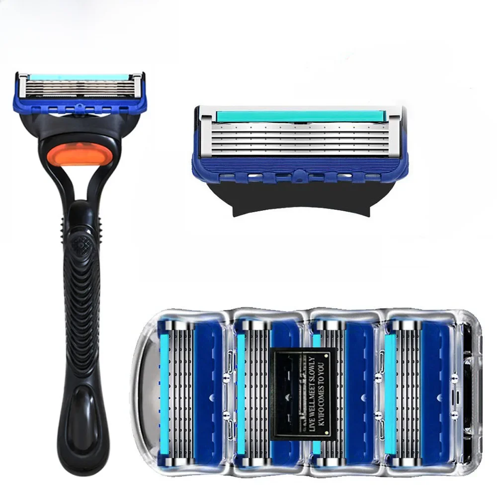 KVIFO 5 couches hommes rasoir Fusion Pro puissance rasage rasoir mâle visage barbe tondeuse à cheveux 5 couches lames recharges de remplacement