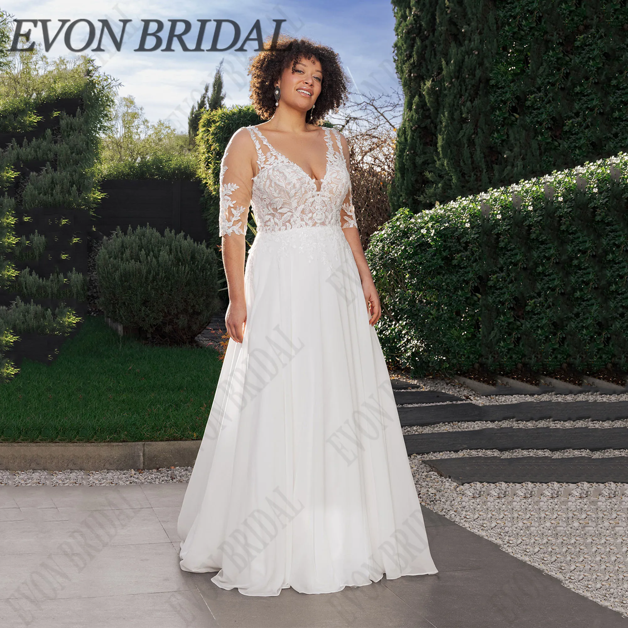 

EVON BRIDAL Oversize Wedding Dress For Woman Half Sleeve A-Line 2025 Classic Robe De Mariée Customized Woman Backless Bride Gown
