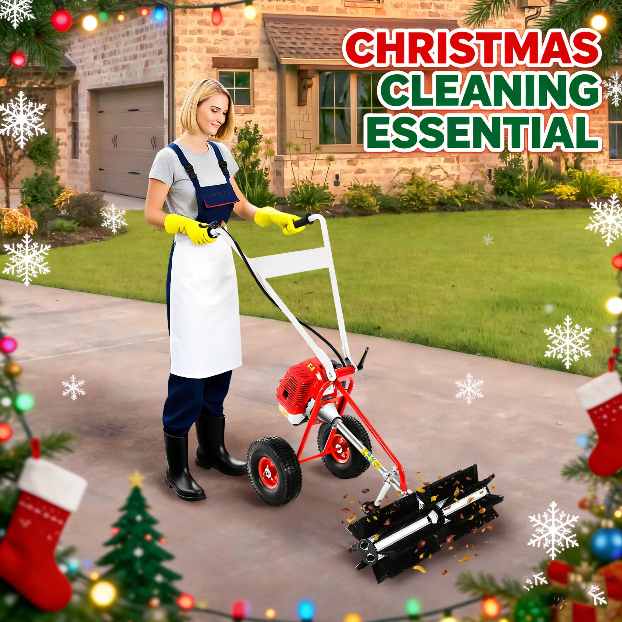 

Walk Behind Leaf Blower, 43cc Gas Powered Hand Push Sweeper, Walk Behind Street Sweeper for Driveway Sidewalk Garage, Christmas