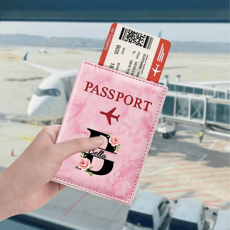 26 Letters CustomName Passport Holder - Ticket Wallet with Flap Design, Credit Card and Business Card Slot Synthetic Leather