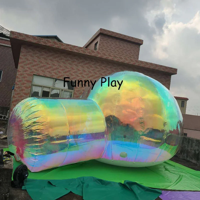 holographic Inflatable Bubble Tent Family Camping Backyard half white half Transparent Inflatable wedding Tent