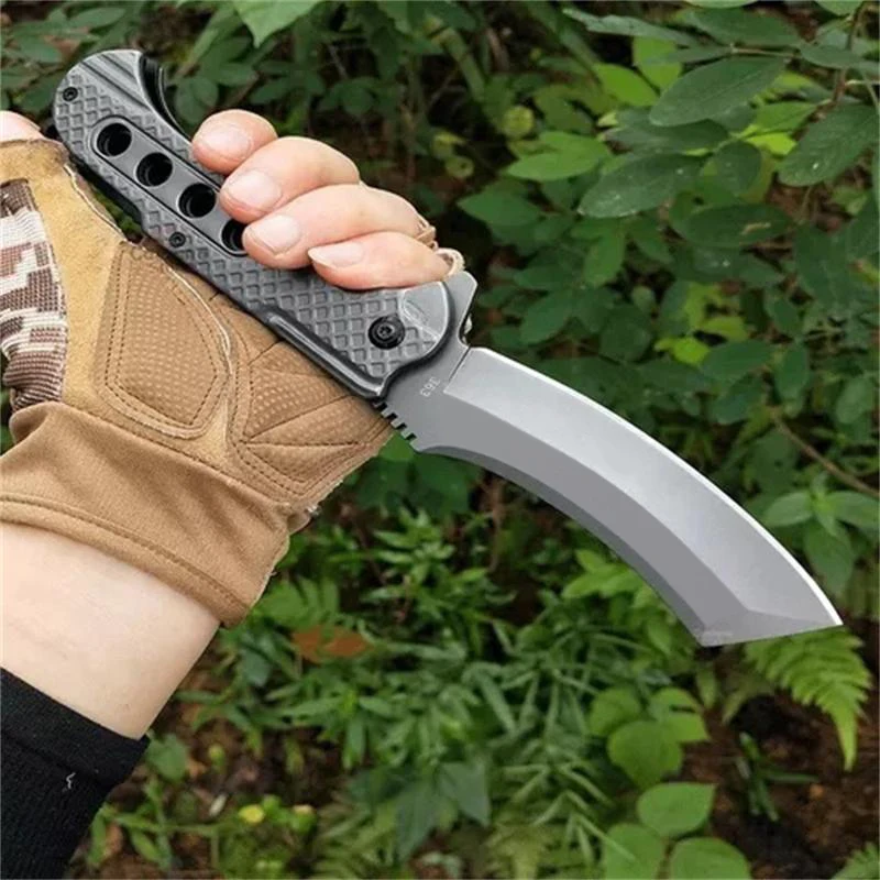 

Gray Titanium Tanto Blade Outdoor Hunting Knife Tactical EDC Folder With Pocket Clip, 5Cr13Mov Blade 420 Steel Handle