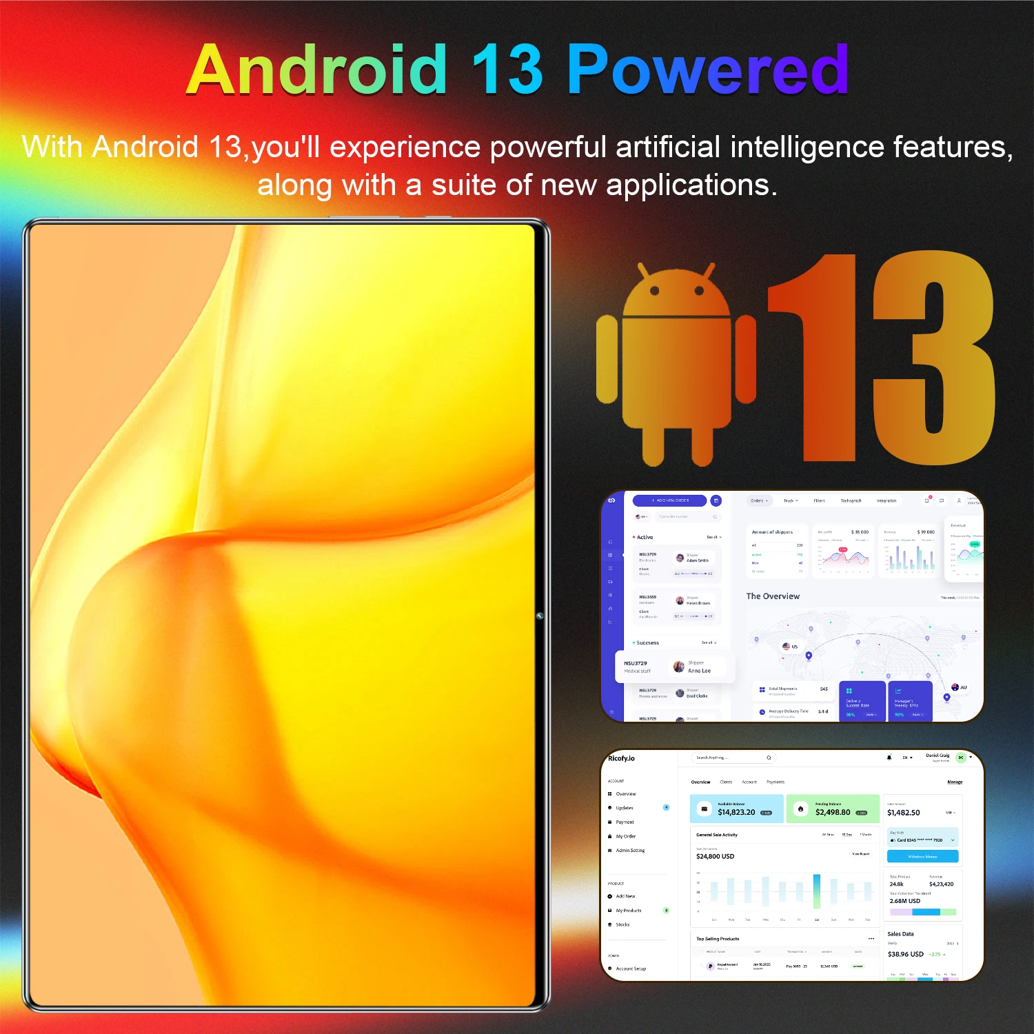 Imagen 6: Tablet Android de 14 núcleos y 5G, pantalla de 10.36 pulgadas, 16 GB de RAM, 1 TB de ROM, 20000 mAh, Android 13.0, doble tarjeta SIM, Bluetooth, WiFi, red, tipo C, tablet PC, WPS, GPS