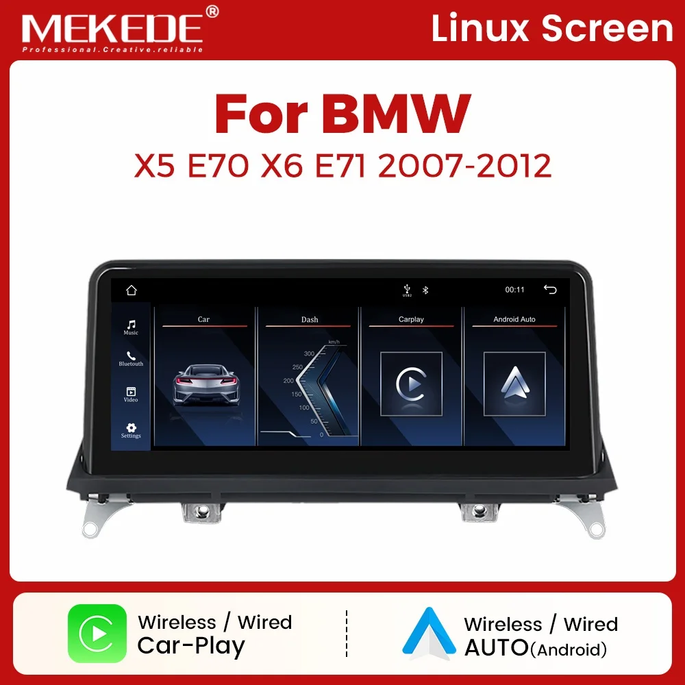 Mekede Linux autoradio lecteur multimédia pour BMW X5 E70 X6 E71 E72 2007 - 2014 écran d'affichage sans fil Carplay Android AUTO