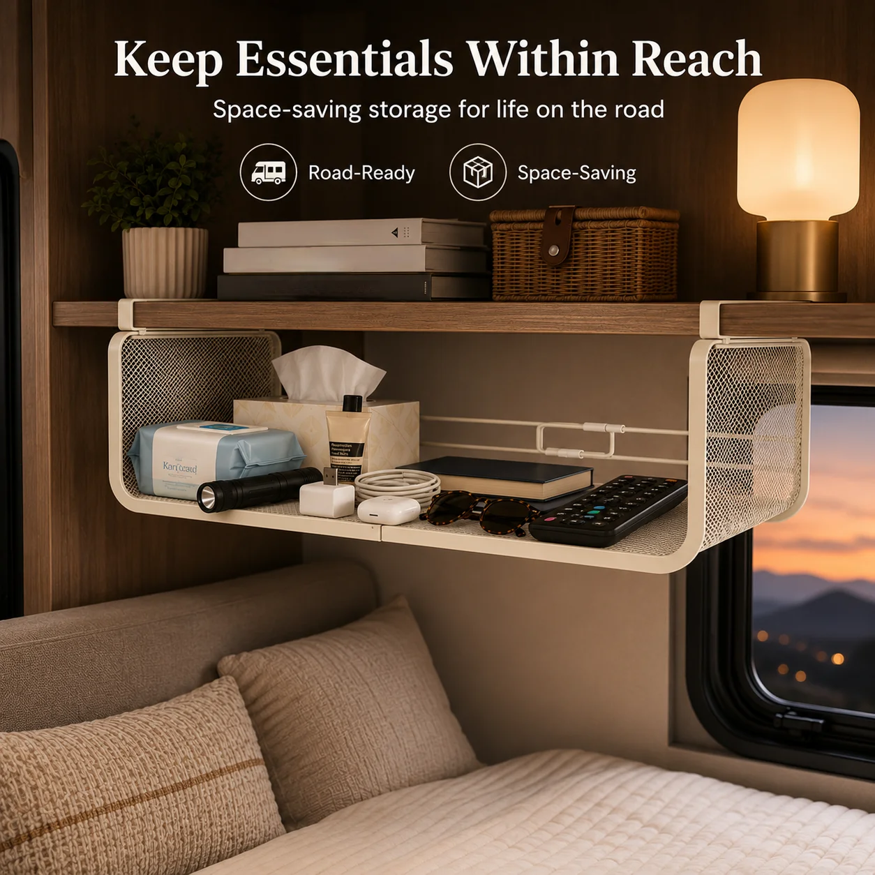 Expandable No Drill RV Hanging Storage Basket