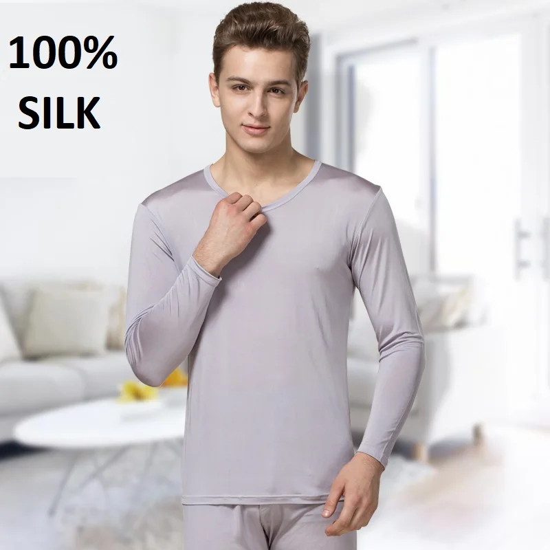 100 silk thermal sets underwear mens base layer long johns winter top warm set clothes men sexy slip clothing inner wear for man