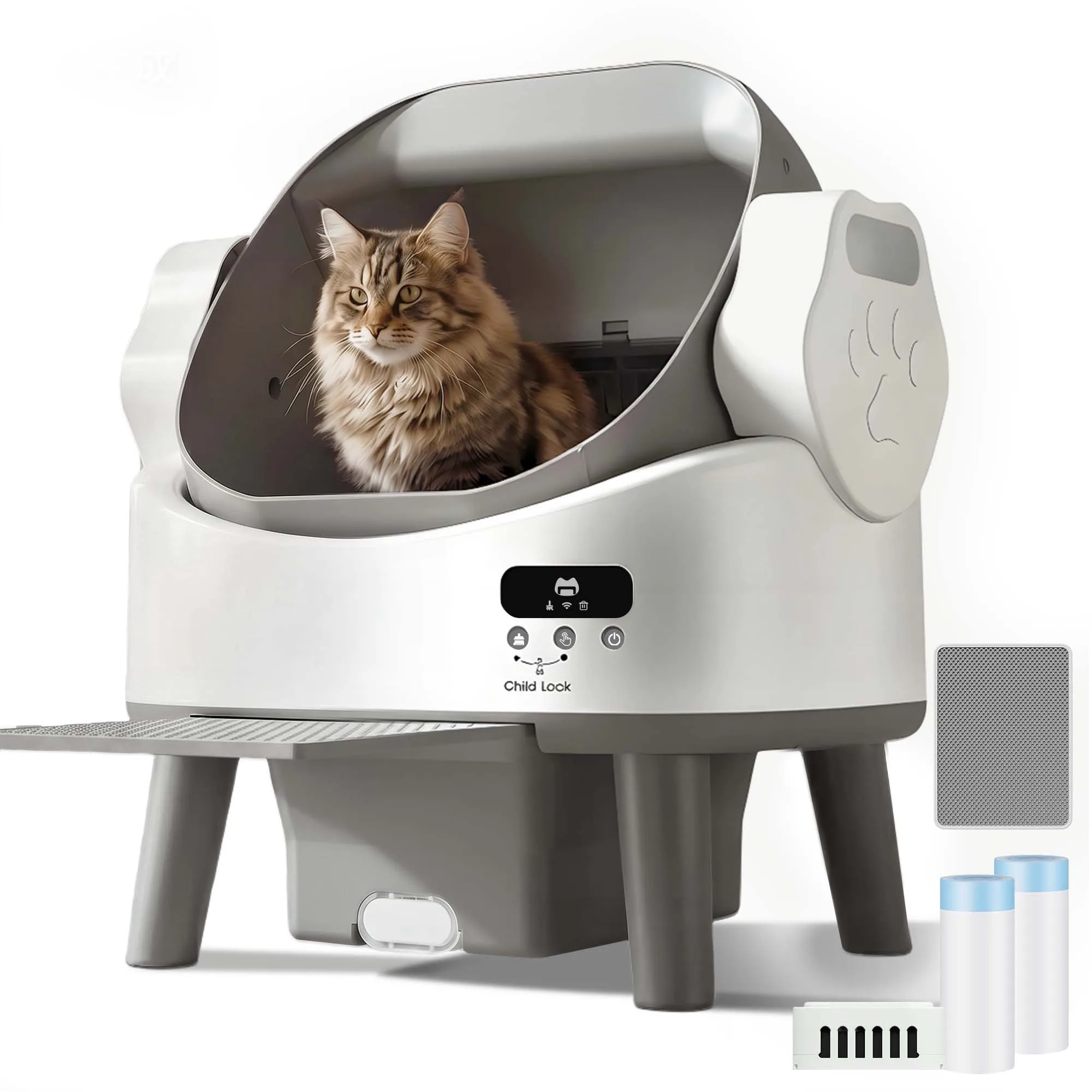 Intelligente automatische Katzentoilette – offenes Design, spritzwassergeschützt, geruchsneutral, geräuscharm, mit Sicherheitsvorrichtung – eine Katzentoilette, die Ihnen die Hände frei hält