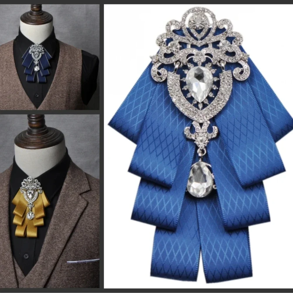 Tkanina Retro Rhinestone muszka brytyjski styl kobiety luksusowy krawat muszki ślubne dodatki odzieżowe dla mężczyzn kobiety koszule krawat — zdjęcie 2