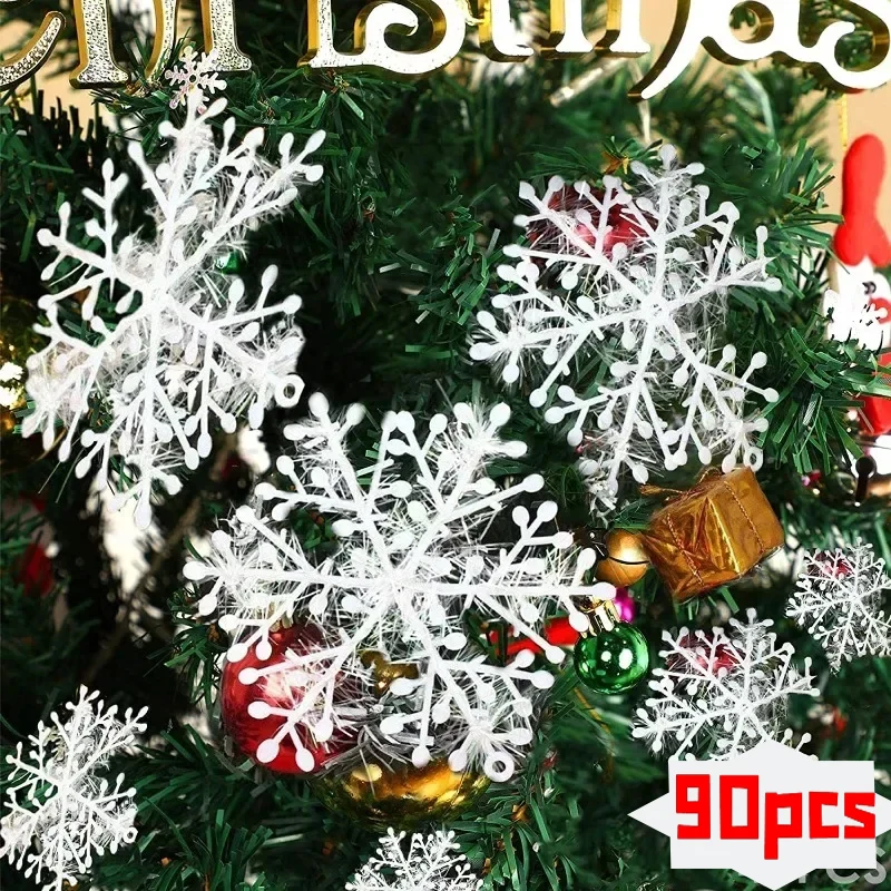 90/30Pcs 6-18CM Christmas Snowflakes Tree Hanging Ornaments Glitter Home Decorations DIY Pendent Winter Garland Navidad New Year