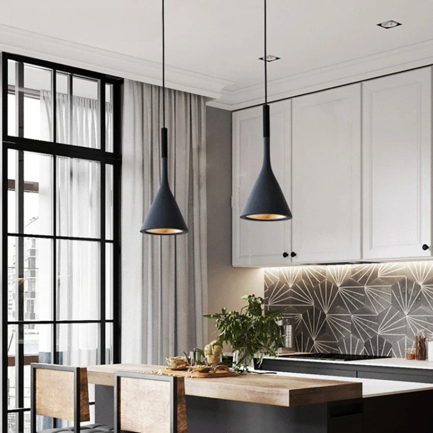 Moderne Led Hanglampen Zwart Wit Keuken Eiland Armaturen Slaapkamertafel Eetkamer Hanglamp Lampenkap Huis Kroonluchters - afbeelding 2