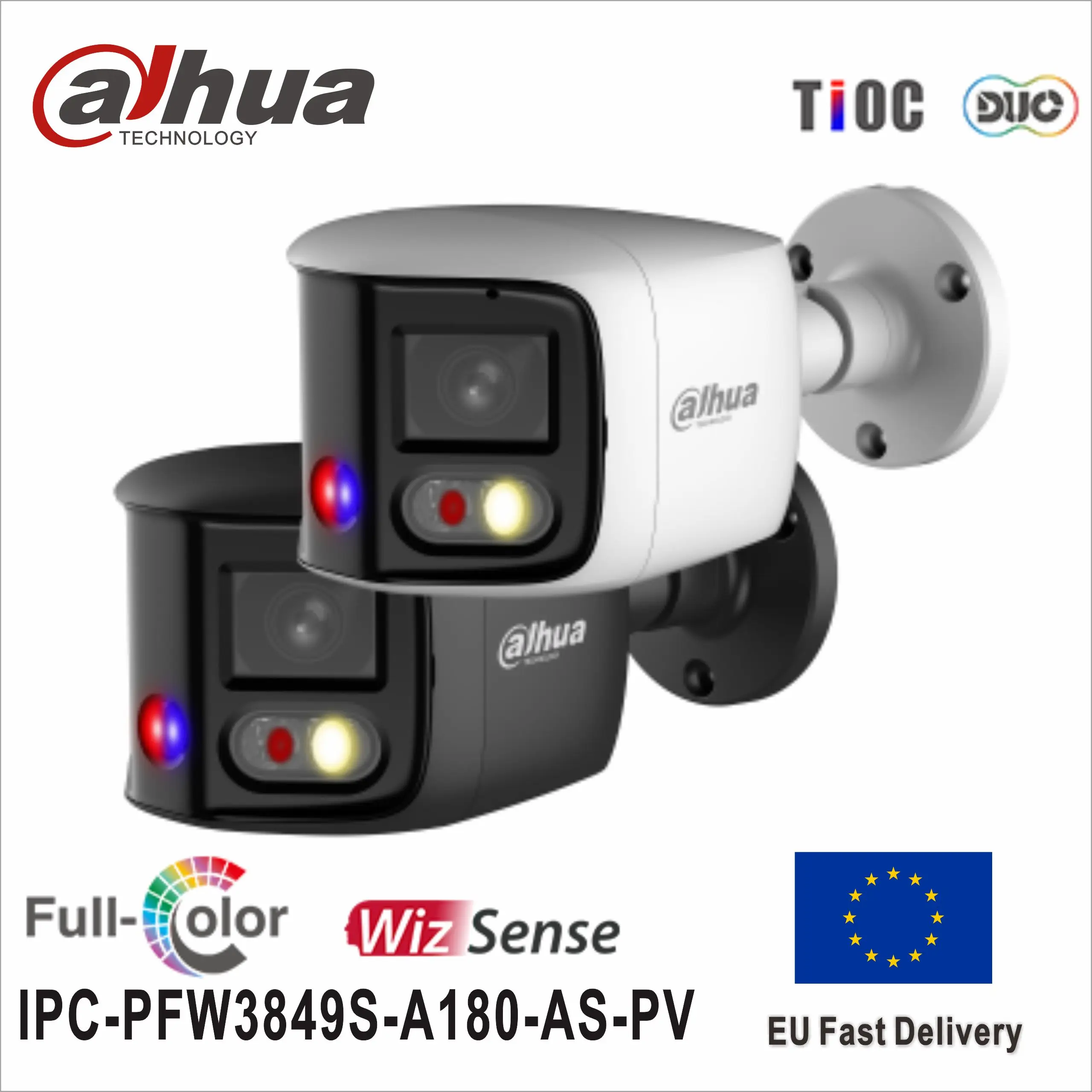 Dahua IPC-PFW3849S-A180-AS-PV 2x4MP TiOC Duo Splicing Bullet WizSense Network Camera built in Mic speaker Sound and light alarm