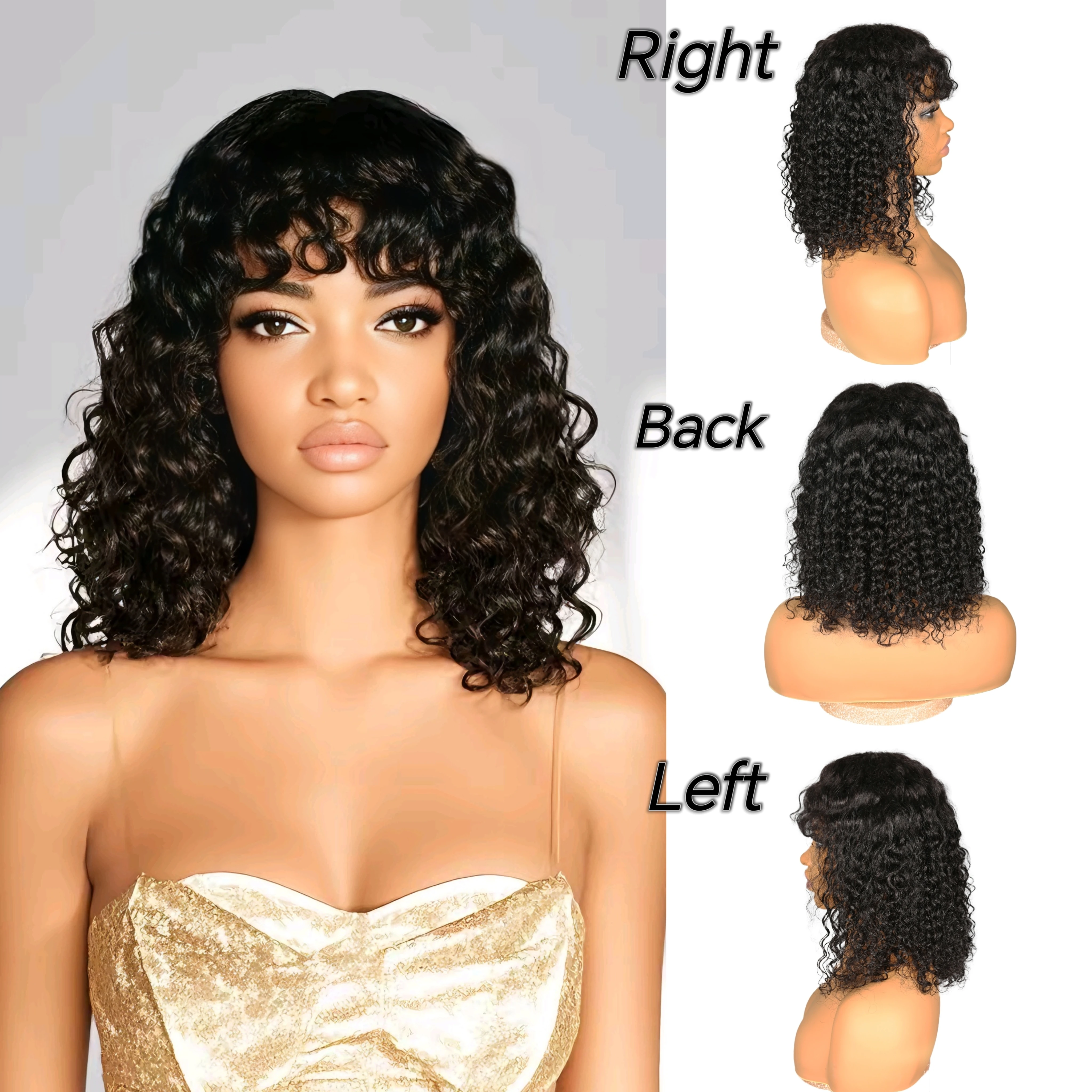

Water Wave Glueless Wigs Human Hair 4x4 Closure Wigs with Bangs-Natural-Looking Hairpiece for Everyday Wear Lace Front Wigs