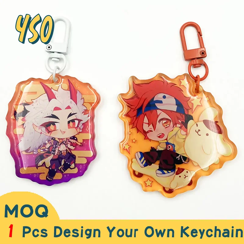 YSO CNC Diamond Cut Acrylic Custom Key Chain Cartoon Cute Anime High Quality Wholesale Colorful Gardient Charms