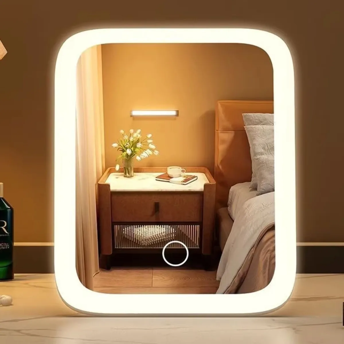 

Светодиодное умное настольное зеркало для общежития, компактное зеркало с подсветкой, зеркало для макияжа с подсветкой, зеркало для туалетного столика в спальню для девочек