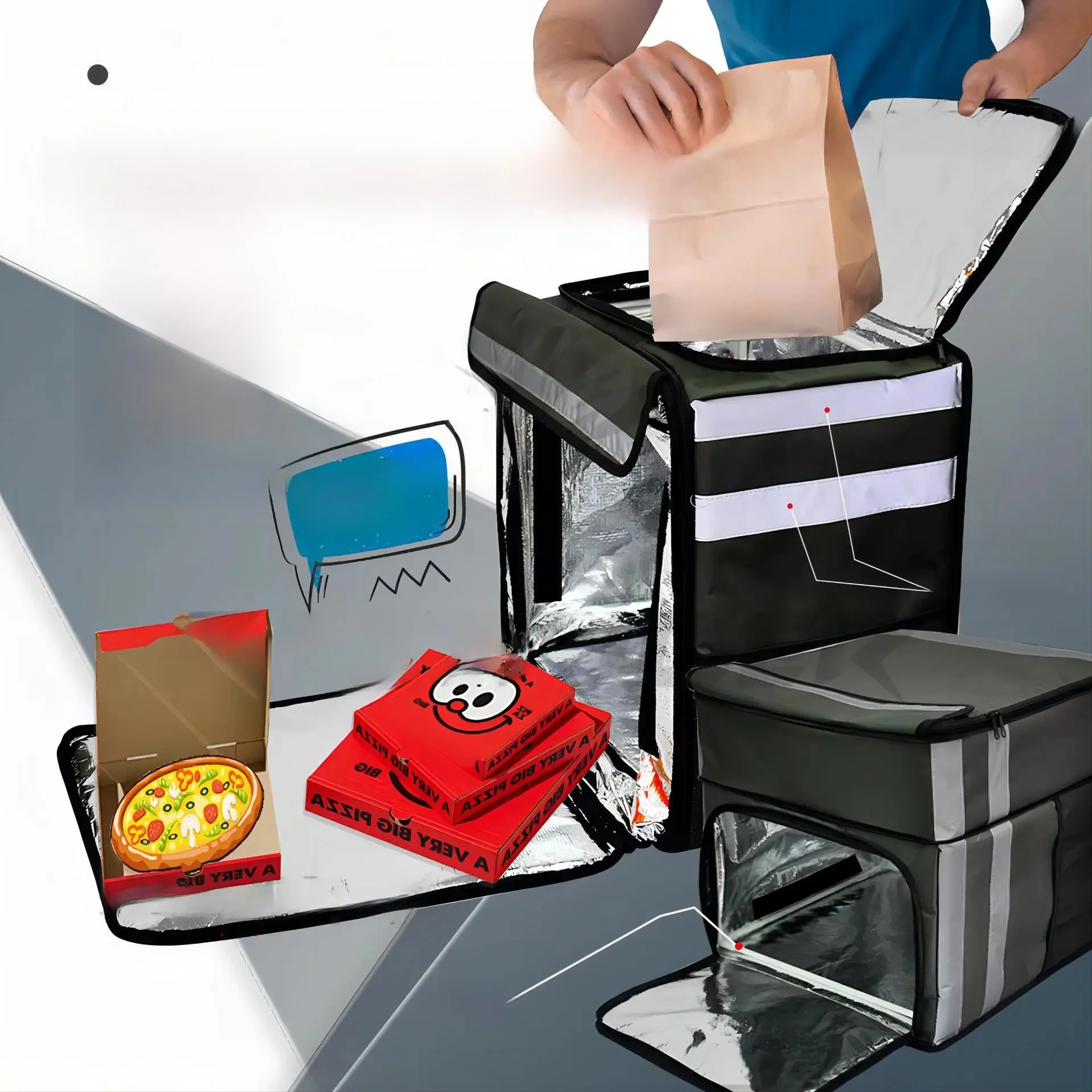 AliExpress NONE Pizza Delivery Backpack Pizza Backpack Expandable Bike Portable Shopping Support Rack 2 Layer with Reflective Strip Insulated