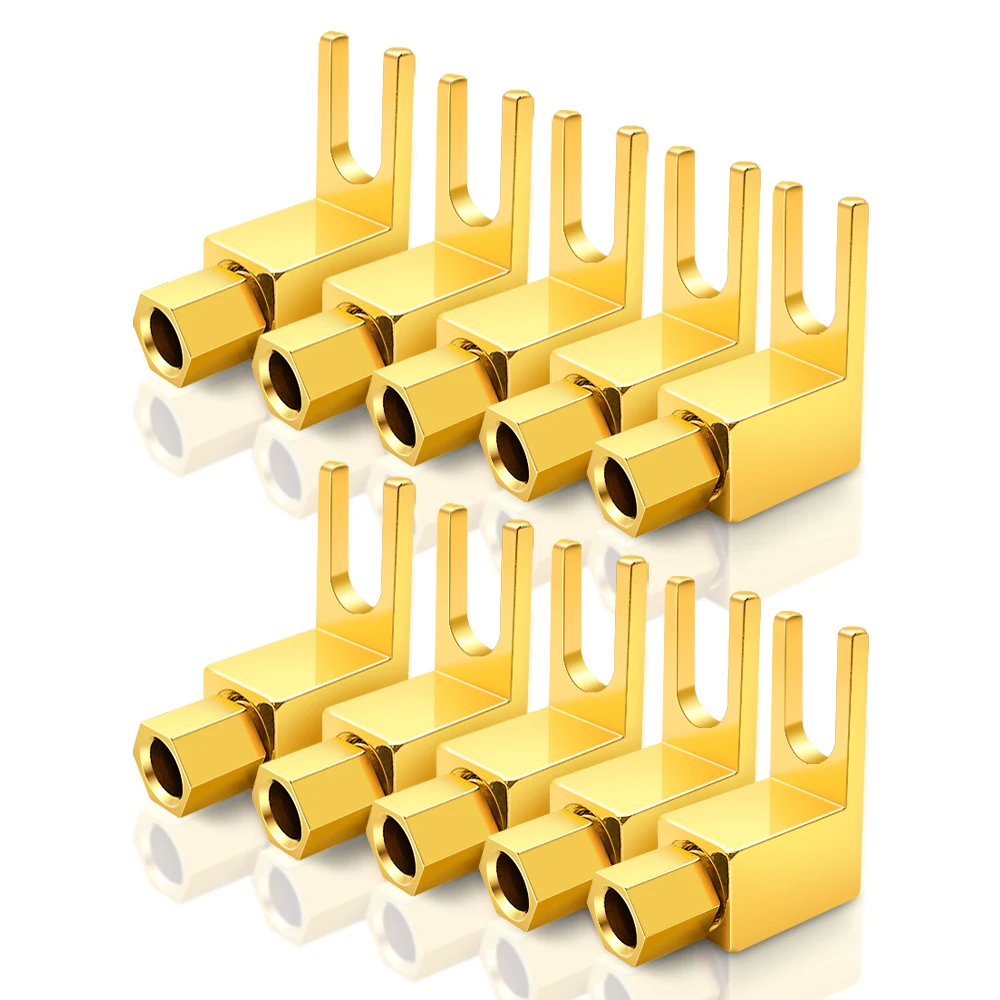 High Quality gold plated Speaker Fork Jack Connector Spade Plug For 4mm U Banana Plug to spade Adapter