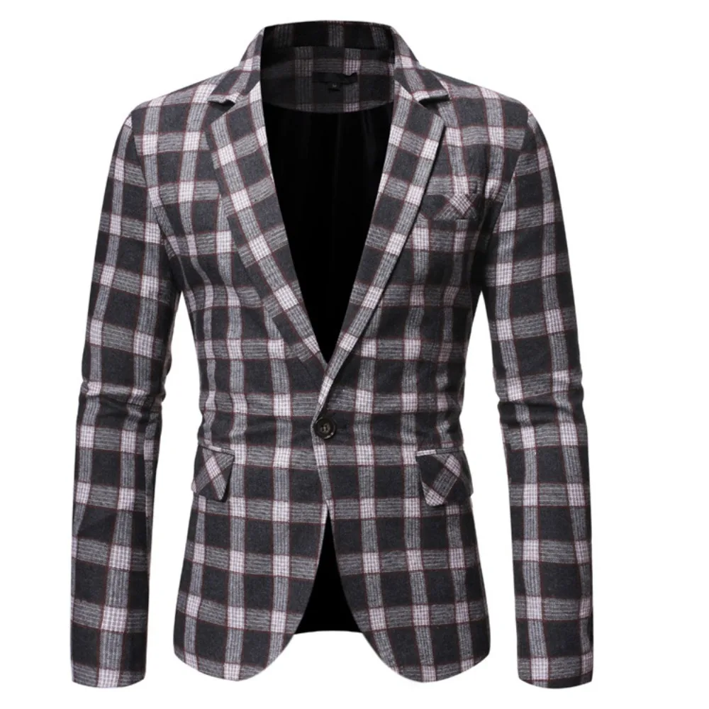 

Men's 2-Piece Plaid Suit Set 2025 New Slim Fit Wool Blend Gray Black Checkered Blazer Formal Casual Business Party Daily Outfit