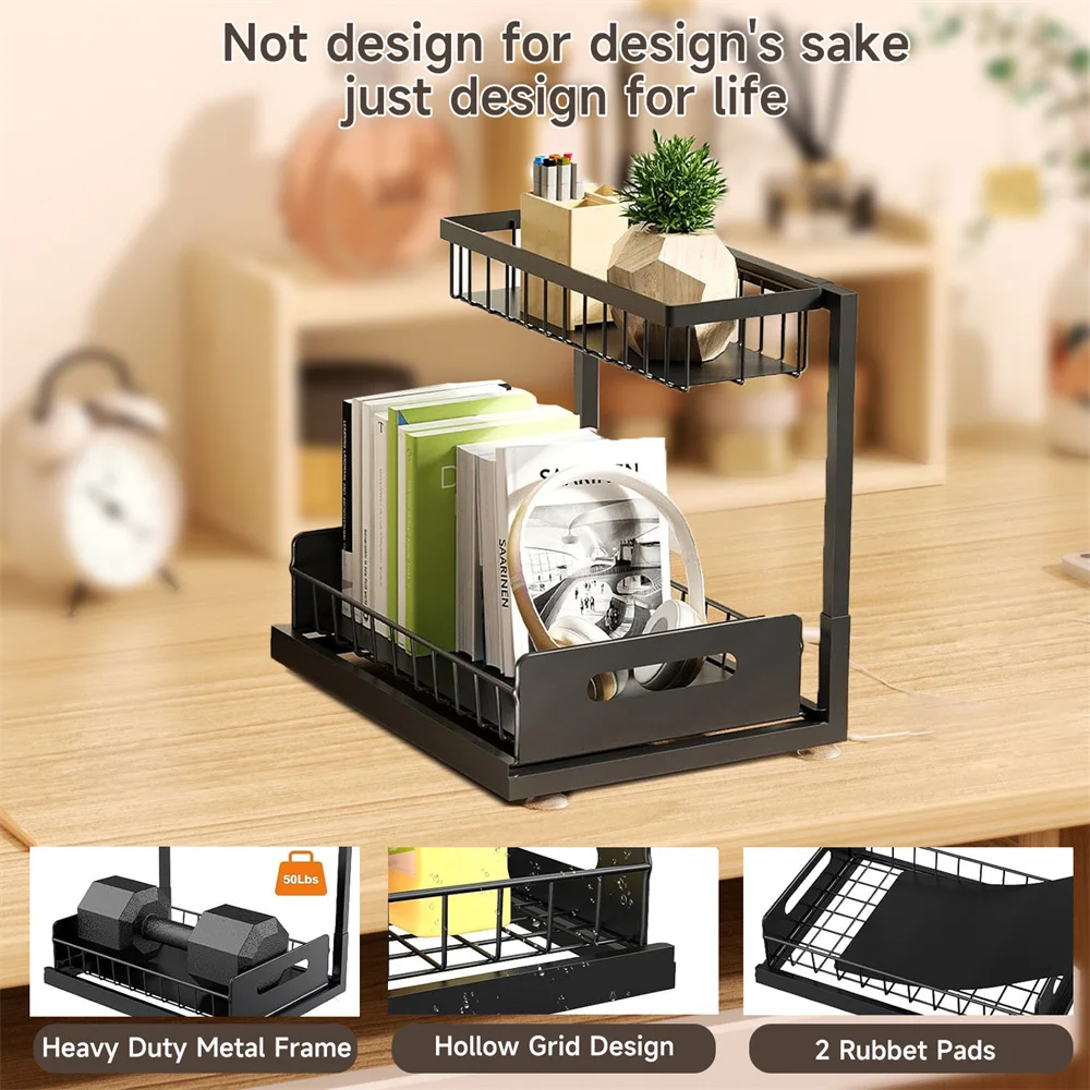 Sotto il lavello Armadietto scorrevole a 2 livelli Organizzatore per cestini Cassetto estraibile