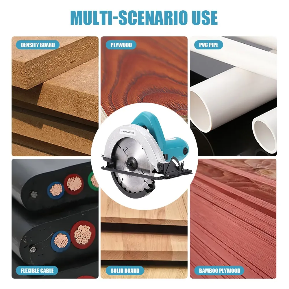 منشار دائري كهربائي بدون فرش 7 بوصة 1500 وات 0-45 °   أدوات قطع منشار كهربائي لحديقة النجارة قابلة للتعديل 220 فولت