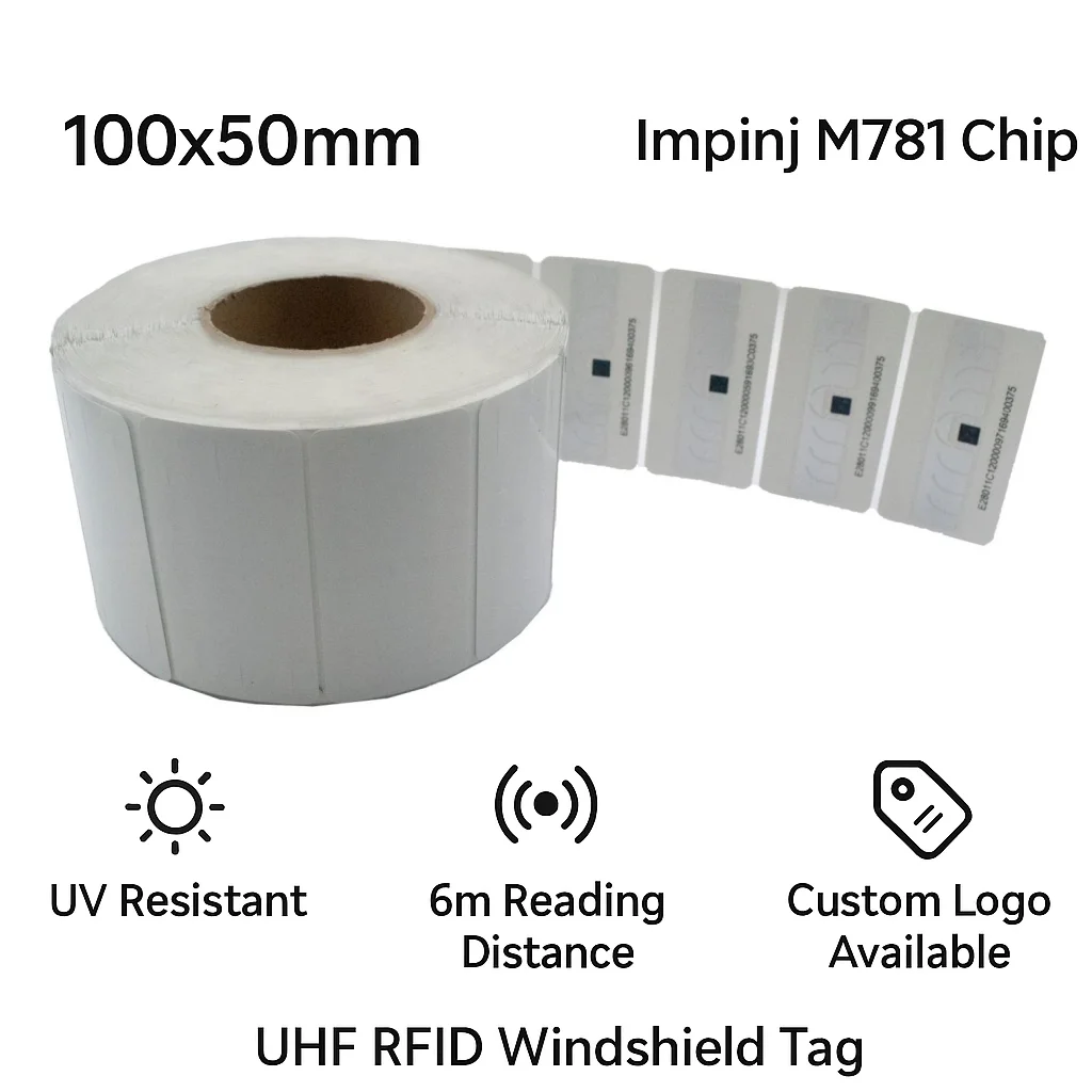 แท็ก UHF RFID สำหรับติดกระจกหน้ารถยนต์ ชิป Impinj M781 ระยะไกล ทนรังสียูวี สำหรับระบบควบคุมการเข้าออกยานพาหนะ