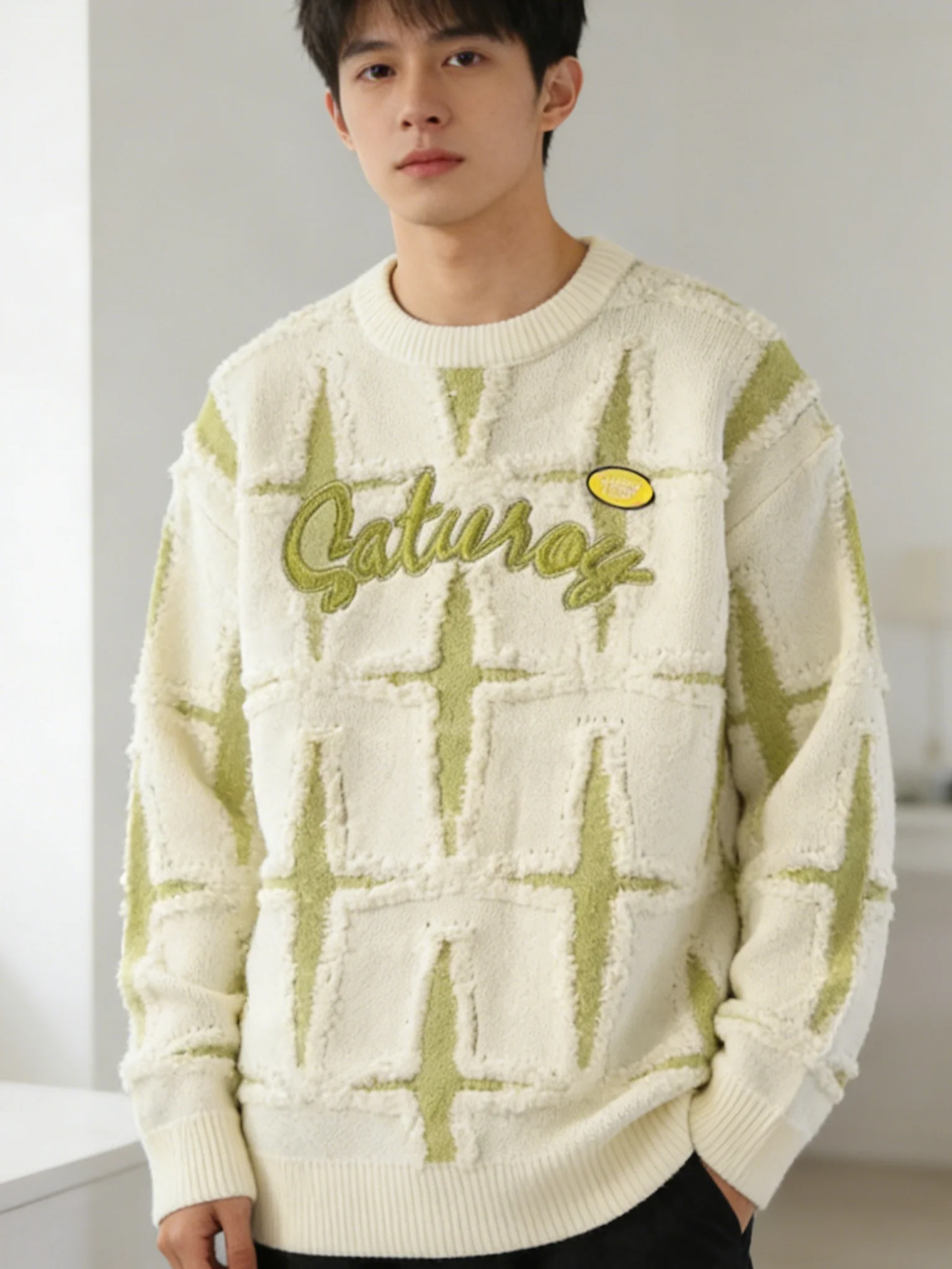 

Ретро-свитер с узором в виде звезд для мужчин и женщин, свободный крой в стиле оверсайз, повседневный вязаный топ для весны и осени.