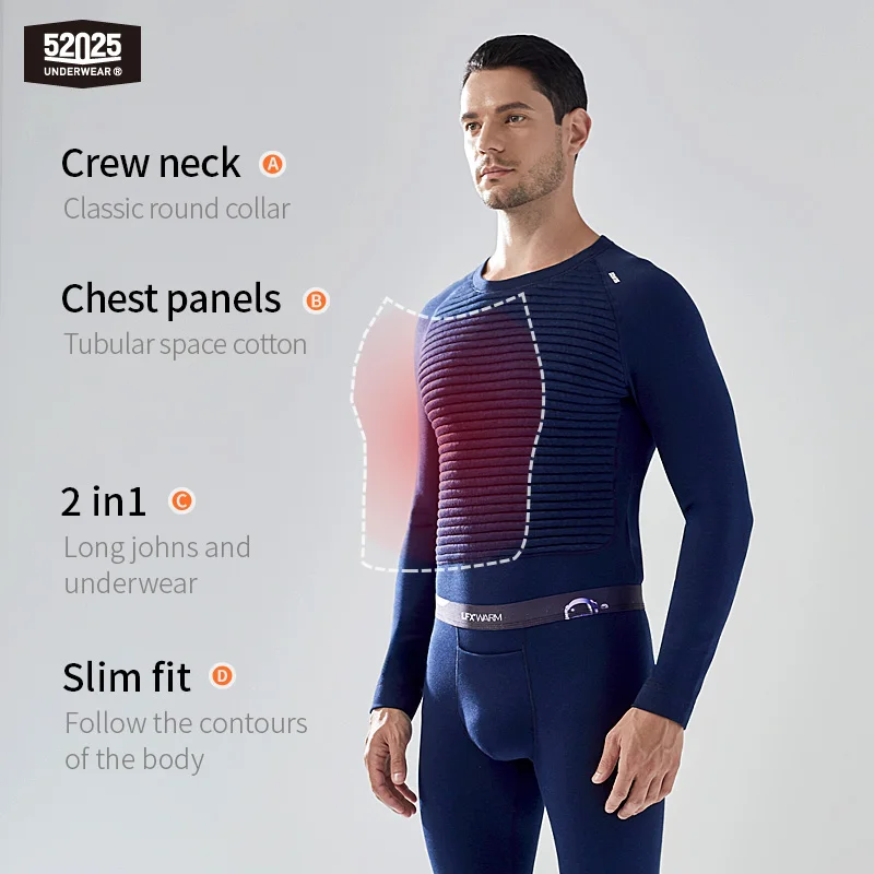 52025 Warm Cotton Thermal Underwear Men\'s Thermal Set Multilayer Warm Tubular Soft Cotton Winter Long Johns Winter Thermal Wear