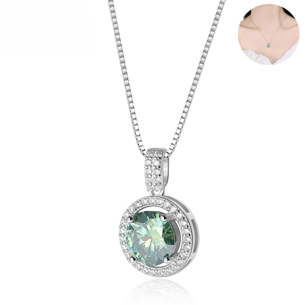 Naszyjnik z moissanitem Serenity 1ct 2ct w kolorze zielonym dla kobiet, prezent, srebro próby S925, błyszczący łańcuszek z laboratoryjnym diamentem, platerowany 18-karatowym złotem. — zdjęcie 2