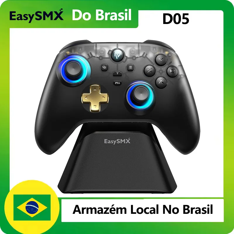 Controle de efeito Hall para gamepad sem fio EasySMX D05 compatível com PC/Switch/Celular/TV/Steam, base de carregamento RGB