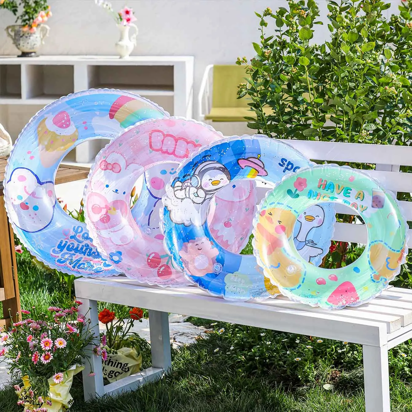 1PC Cute Cartoon Swim Ring PVC Inflatable Pool Float Summer Beach Swimming Ring Water Toy 4 Styles