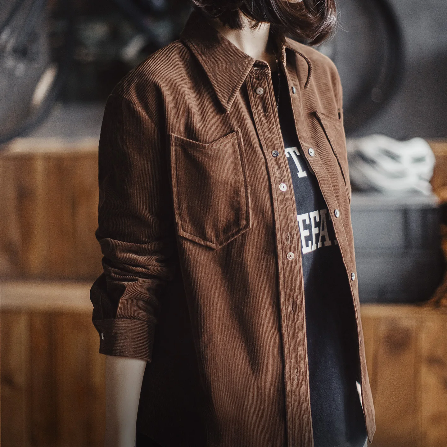 

Maden Women’s Corduroy Shirt Turn-down Collar Long Sleeve Casual Fashion Blouse Cotton Regular fit Ladies Top for Autumn Winter