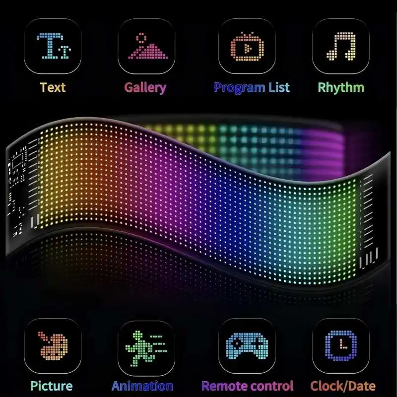 ضوء LED الذكي - لوحة LED مرنة قابلة للبرمجة، شاشة LED مصفوفة، يتم التحكم فيها في التطبيق، نص DIY، صور، GIFs، الخطوط #1