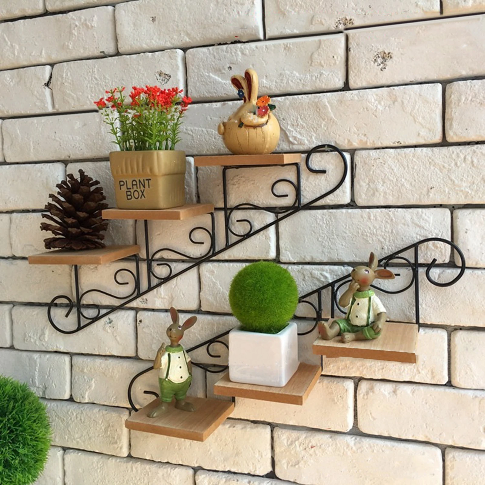 

Staircase Decorative Shelf Plant Stand Retro Wall Mount Bracket Wall Decoration Storage Rack Wall Hanging Decor for Bedroom