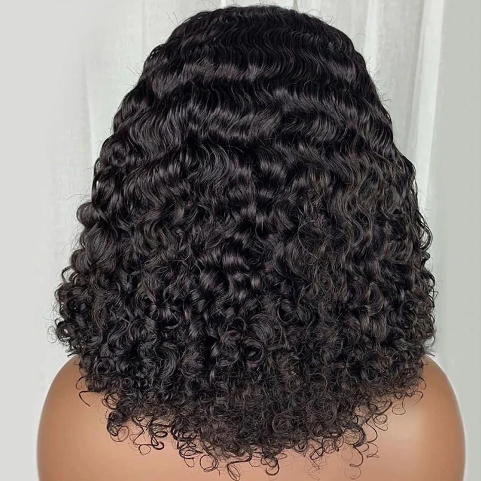 13X4 Water Wave Lace Front 100%Human Hair Wigs 16Inch Brazilian Glueless Short Bob DeepCurly For Woman Ready To Wear Frontal Wig