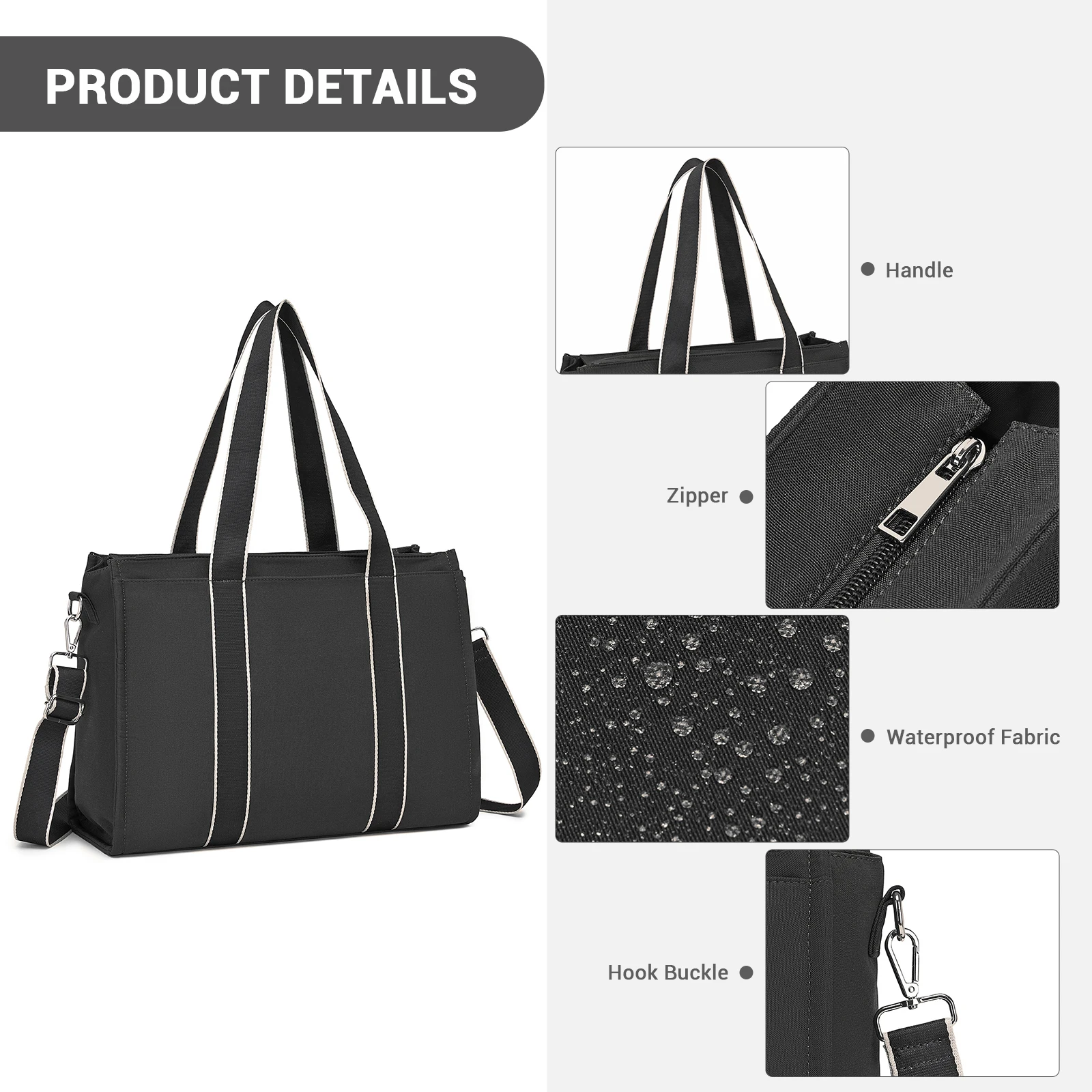 Miss Lulu Große Laptop-Tasche für Damen mit 19L Fassungsvermögen, wasserabweisende Arbeits-Handtasche passend für 15,6-Zoll-Laptops, abnehmbarer Umhängeriemen, Schultertasche mit mehreren Fächern für
