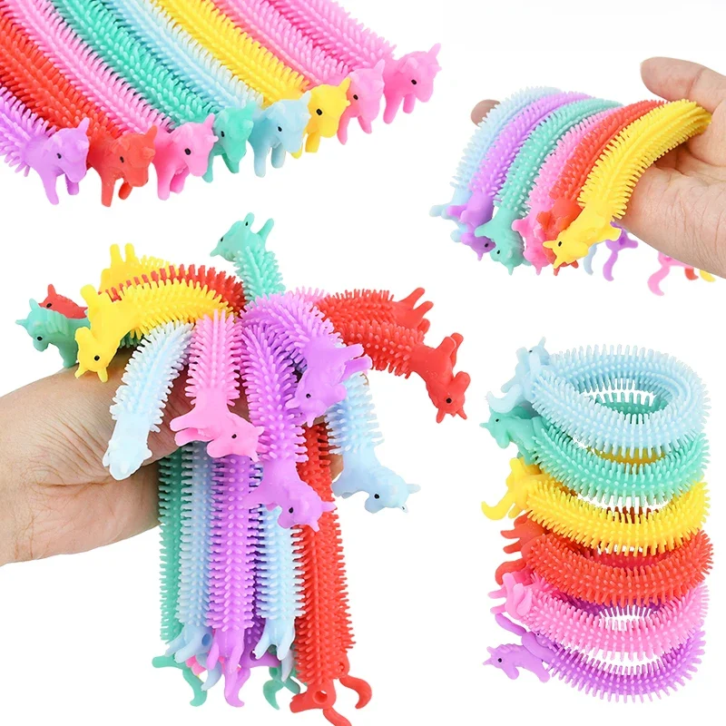 6-24 pièces drôle licorne tirer ver chaîne extensible TPR corde enfants fête d'anniversaire faveurs cadeau enfants soulagement du Stress Fidget jouets